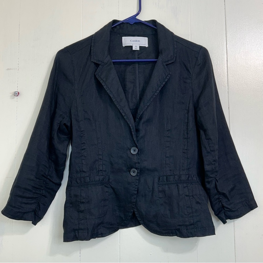 CASLON Linen Blazer Casual Black 100% Linen Button Closure Blazer Size XS.
